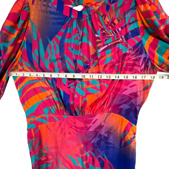 Cosel Draped Mini Dress Womens US 10 Pink Multicolor Tropical Retro Mod Colorful - Picture 7 of 14